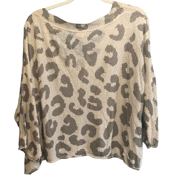POL Vintage-inspired open weave lightweight sweater top with leopard print Small - Picture 7 of 7